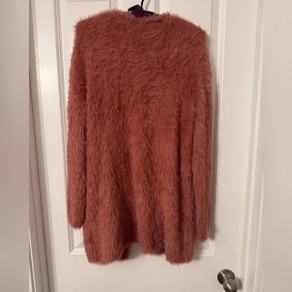 Free People Fuzzy Cardigan in dusty mauve pink XS sweater eyelash furry A00153 - Picture 5 of 7